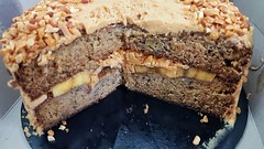 Banana cake with peanut butter spread..