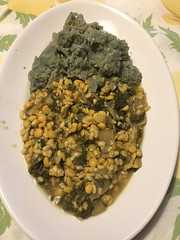 mix dal with green leaves and green rice