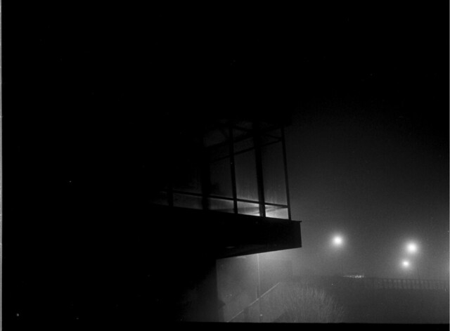 Railway station in the fog