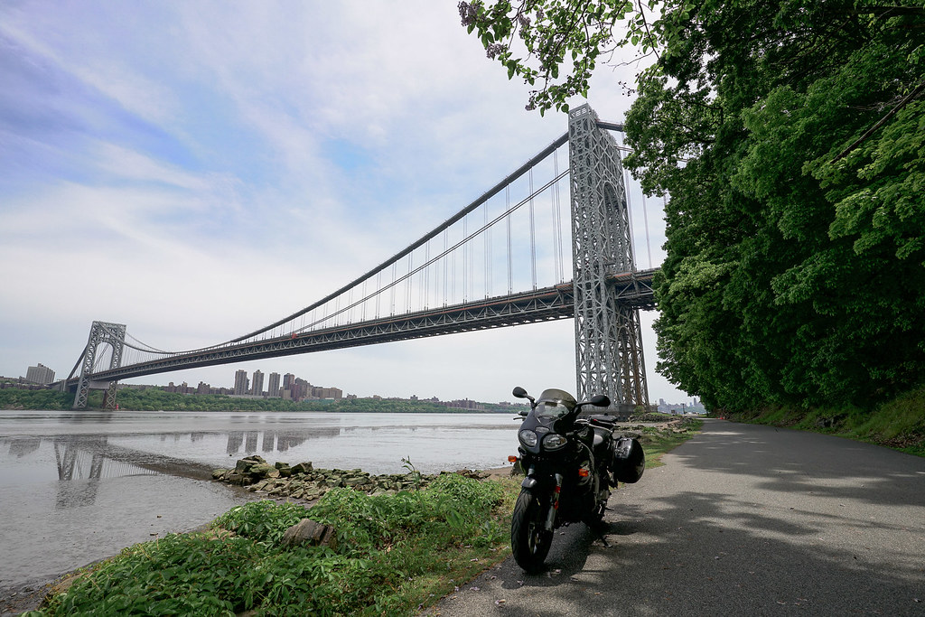 Triumph Sprint at the GW Bridge, west side of the Hudson River.