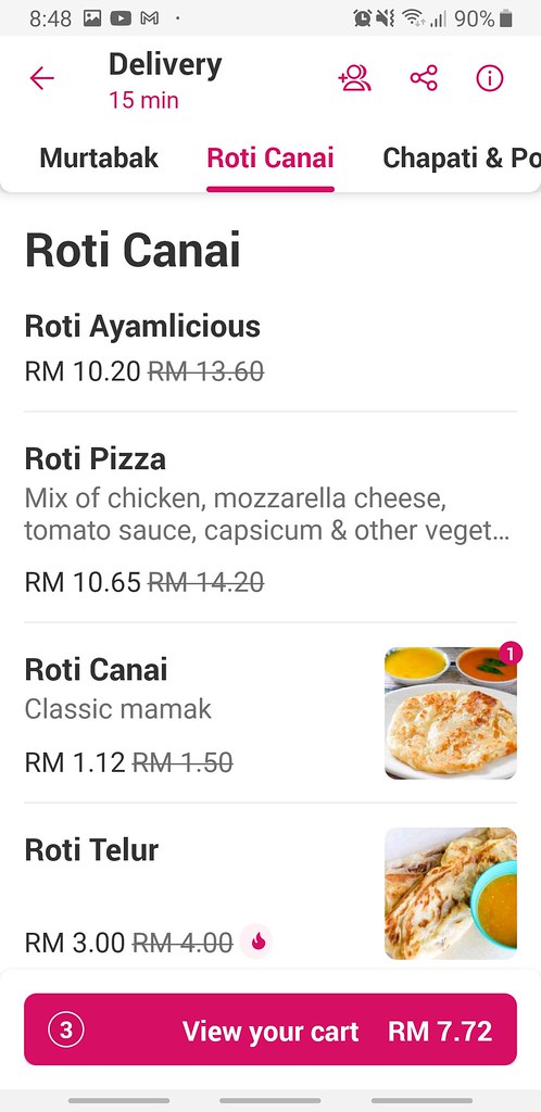 印度煎餅 Roti Canai rm$1.50 @ FoodPanda for Restoran Maju & Maju at USJ14