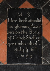 Here lieth attending its glorious Resurrection the Body of Caleb Shelley