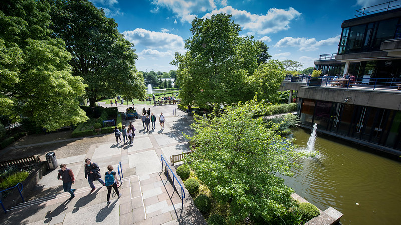 Students walking through campus