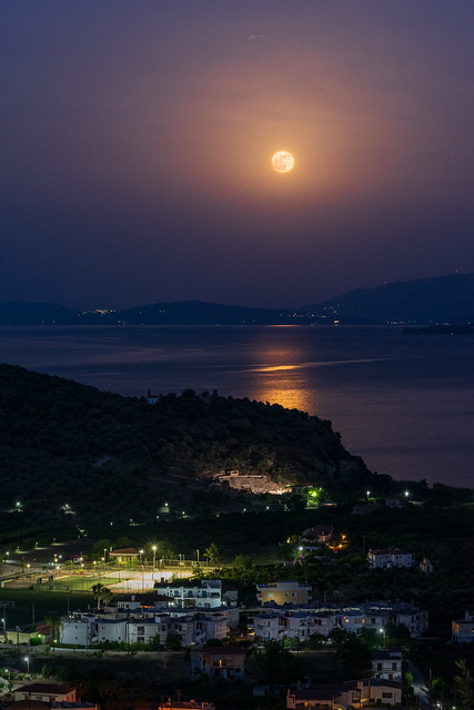 The Full Flower Moon Rising Above The Saronic Gulf