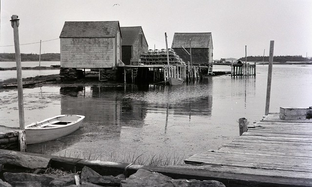 Three huts, two dinghies, many lobster traps, Lunenburg, Nova Scotia ..