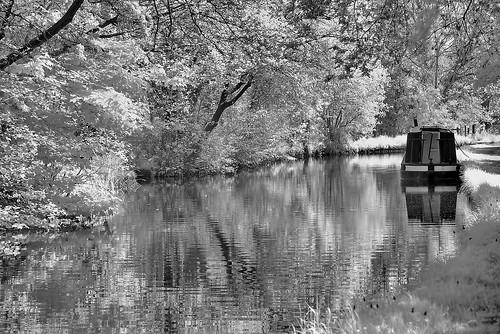 infrared nikond200 canal narrowboat water shropshireunioncanal towpath trees leaves llangollencanalwalk inlandwaterways tree field crop nature clouds landscape bw s topic