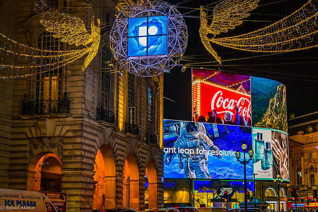 Piccadilly Circus from Regent Street at Christmas