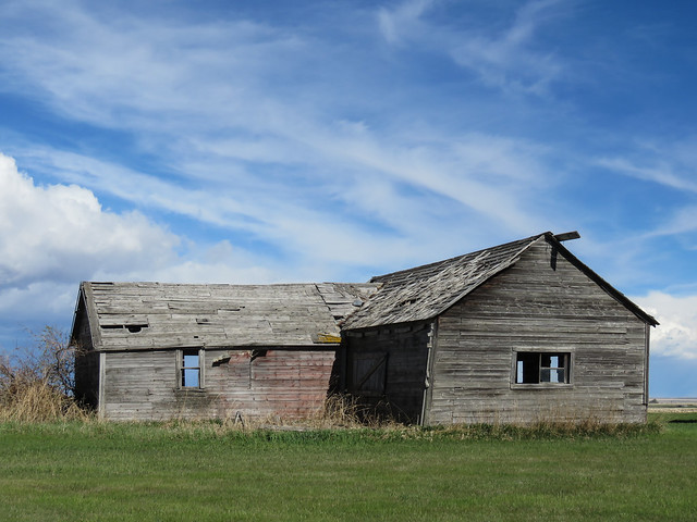 Old sheds/barn against a beautiful sky