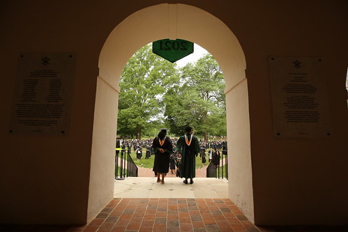 Graduating seniors begin their Walk Across Campus at the Sir Christopher Wren Building.