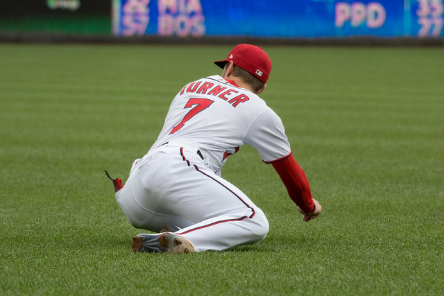 Trea Turner on Ground After Going for Ball 02 from Nationals vs. Brewers at Nationals Park, May 30th, 2021 (All-Pro Reels Photography)