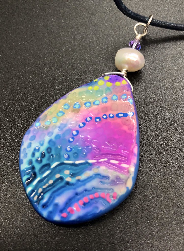 Polymer clay pendant with alcohol ink and acrylic paint