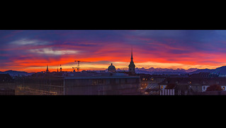 It's a new dawn it's a new day on Bern , Switzerland.  Taken on the way to Italy, / Sunrise on Bern ,   November 1, 2020, Panorama.