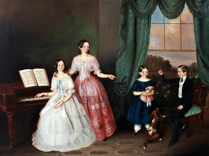 English School (19th Century) - A family in their drawing room