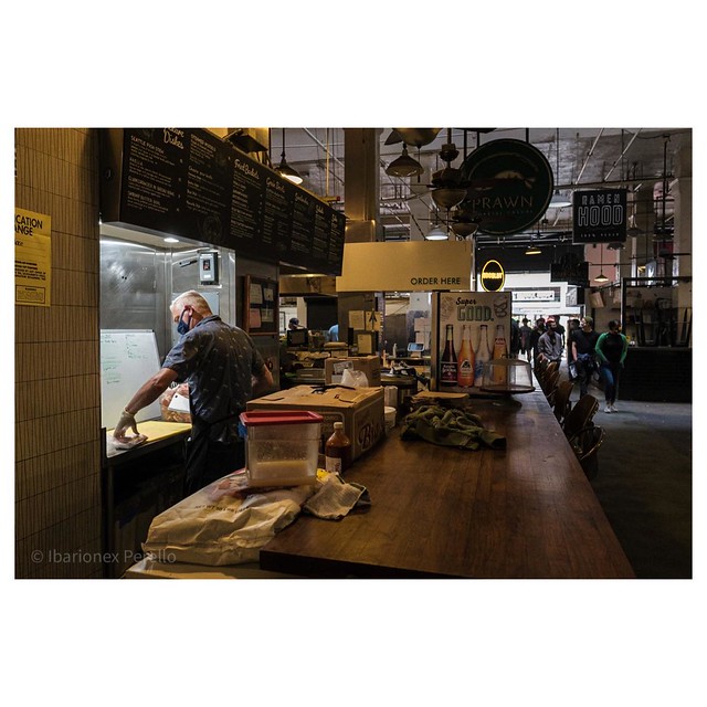 Photographing in the Grand Central Market is a challenge, not least of which is due to the lighting, or lack of it. Though there are several skylights that provide some lighting at noon on a bright sunny day, most of the interior is relatively dark. So, I