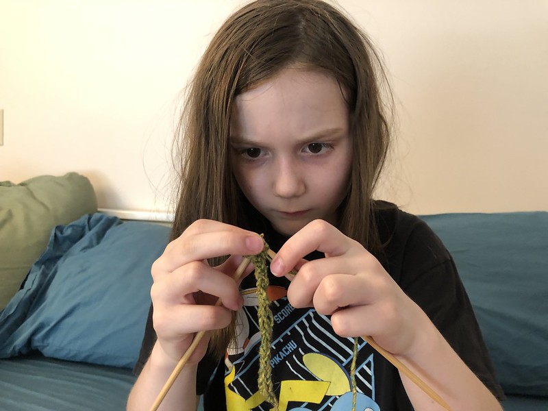 She’s learning how to knit i-cord!