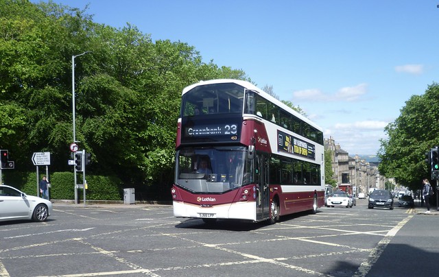 Lothian 453 crossing Queen Street, Edinburgh.