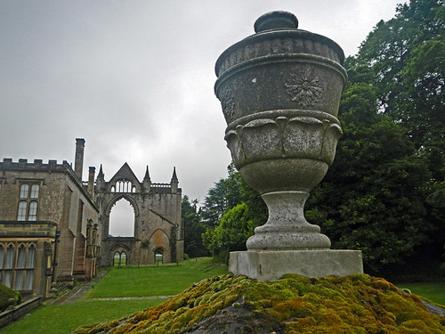 large statue in the garden behind the Newstead Abbey ruins in England