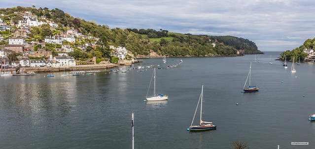 Kingswear, its Castle and the exquisite estuary of the River Dart, from Dartmouth, South Hams, Devon, England.