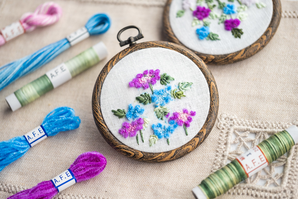 紫陽花の刺繍製作キット A.F.E6種の手芸素材で製作する簡単刺繍 