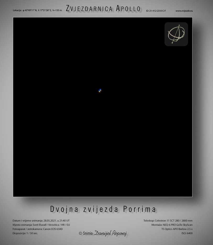 Dvojna zvijezda Porrima, γ Virginis, 28.5.2021.