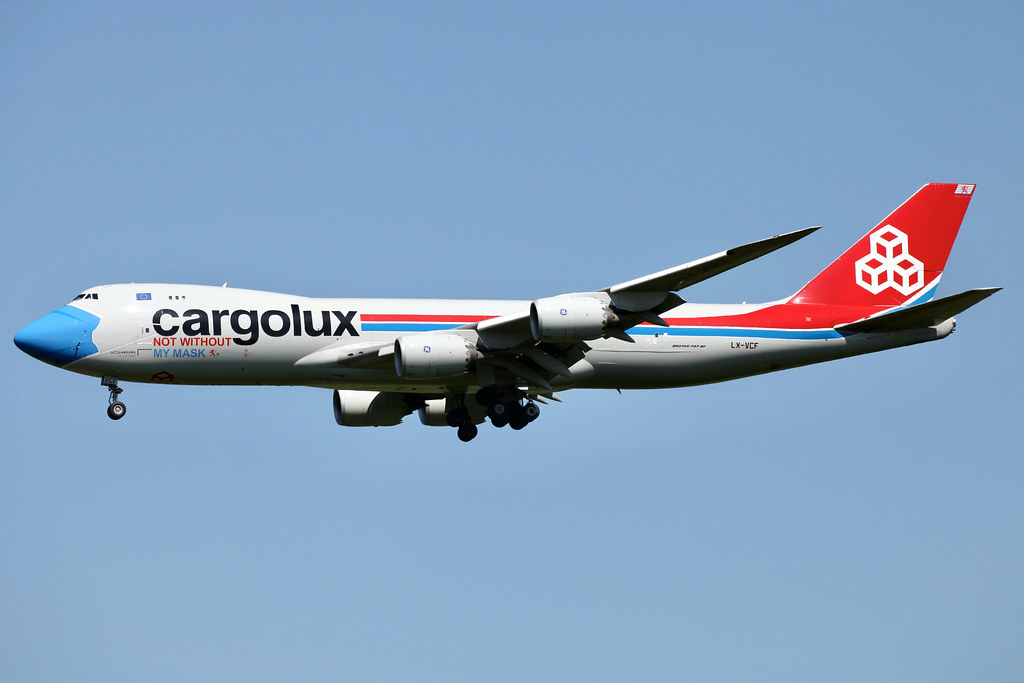 LX-VCF Boeing 747-8R7F Cargolux City of Grevenmacher, Not Without My Mask cs Stansted 9.6.21