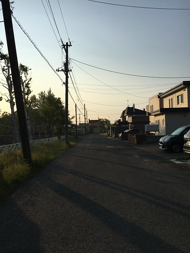 10june2021 edited kitahiroshima hokkaido japan neighborhood house road streets roads street lines wires poles sunrise car shadows trees