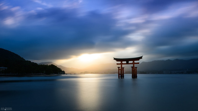 Sunset at Itsukushima Shrine Torii Gate