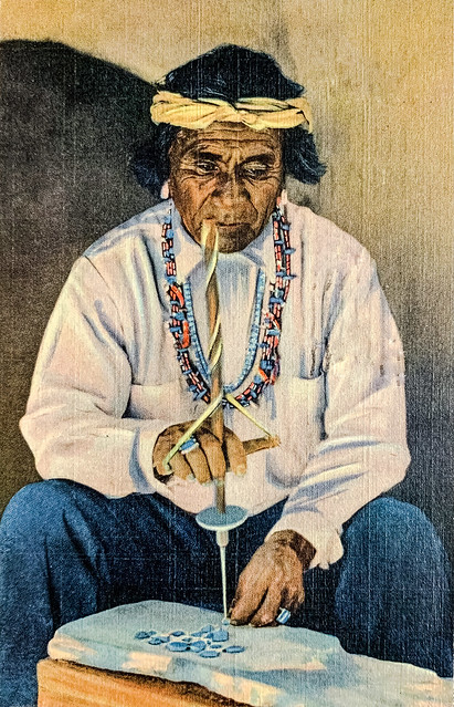 “Pueblo Indian Turquoise Driller,” Linen Postcard No. 179, published by Curteich Chicago.