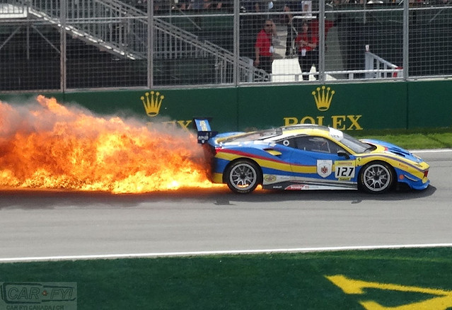 Lisa Clark's Ferrari 488 Challenge Car On Fire