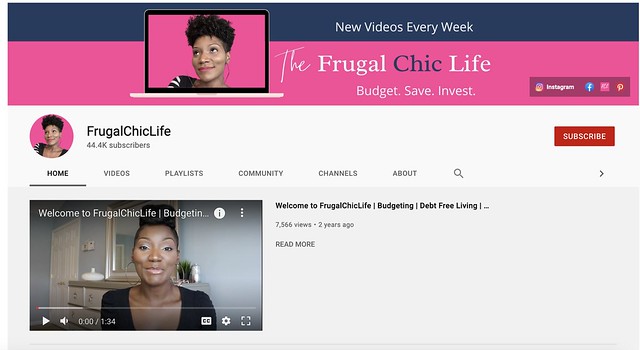 Screenshot of FrugalChicLife's Youtube home page