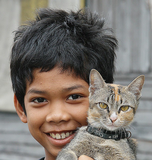 boy with his cat