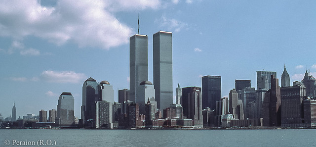 New York's old skyline viewed from the 'Circle Line' boat on the Hudson River 1988