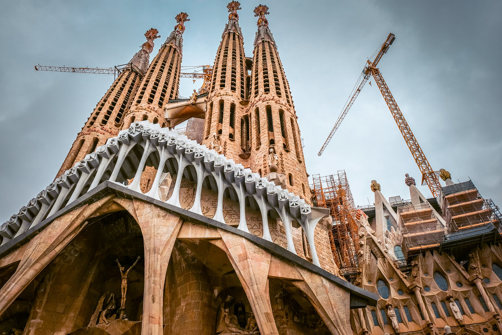 View from below La Sagrada Familia in Barcelona
