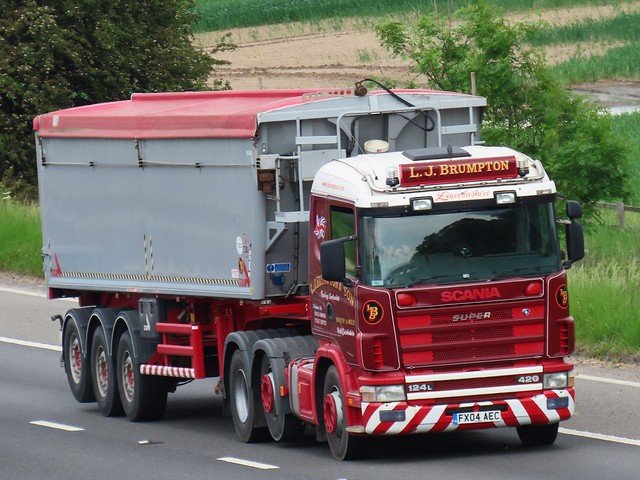L J Brumpton, Scania 124L-420 (FX04AEC) On The M62 Westbound, Passing Rawcliffe Flyover