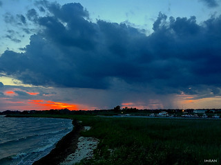 Dark Rain & Glowing Sunset Over At Long Island New York Home Marina & Beach - IMRAN™