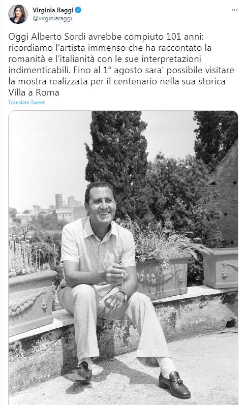ROMA 2021. Romano de Roma - ALBERTO SORDI AND ROME: AN INDISSOLUBLE BOND. Virginia Raggi / Twt (14/06/2021), Quarta Hospitality Roma (04/03/2019) & "Due notti con Cleopatra" (1954).