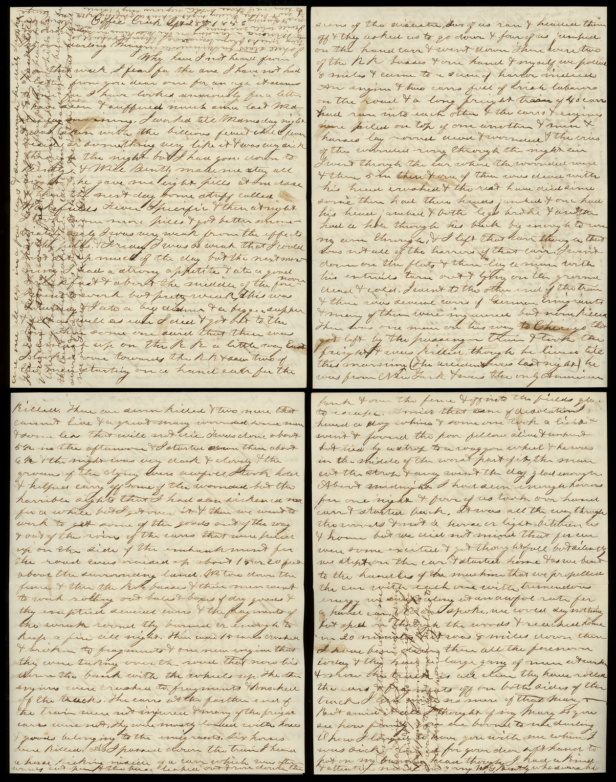 Letter from George H. Spooner to his wife, Mary, September 28, 1856 - Coffee Creek, Indiana