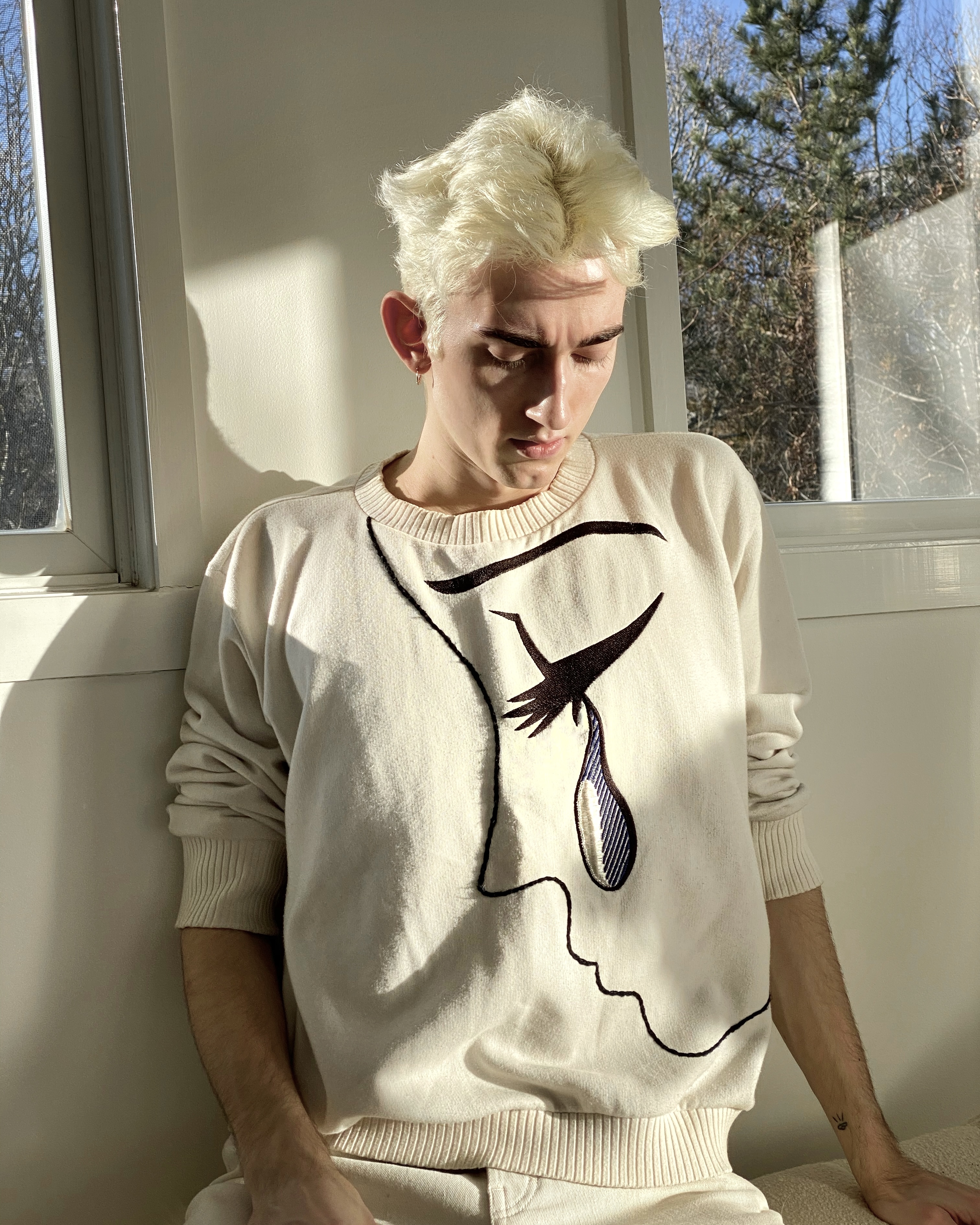 Roy Lichtenstein esque embroidered sweatshirt