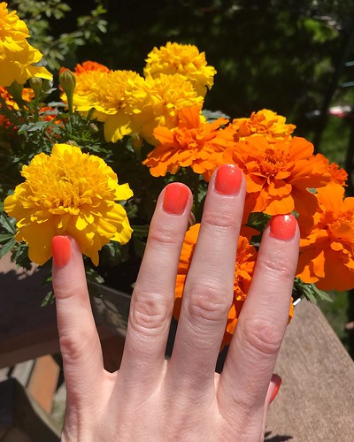 Coral glitter nails for summer! ✨