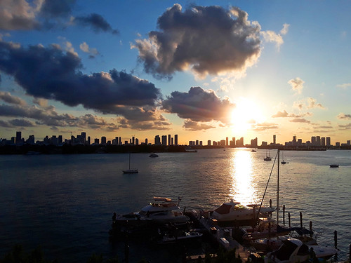 Sunset Over Miami by Infinity & Beyond Photography: Kev Cook, miami beach biscayne bay florida sunset sea water cityscape skyline clouds sky boats