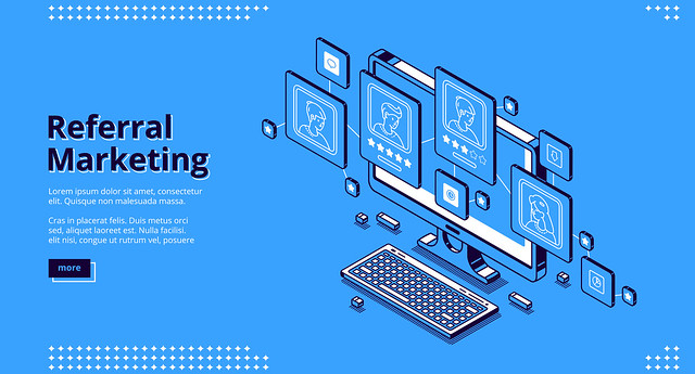 Referral marketing isometric landing page, banner