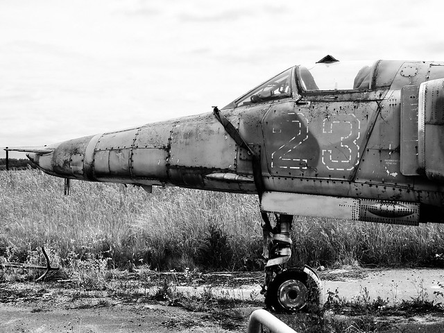 23 Red Mikoyan MIG-27 Flogger, Russian Air Force (B&W)