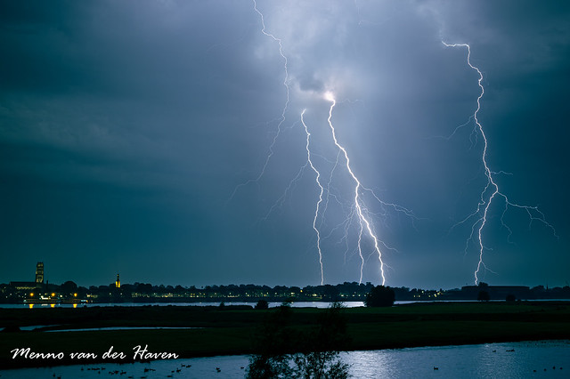 Lightning near river Waal