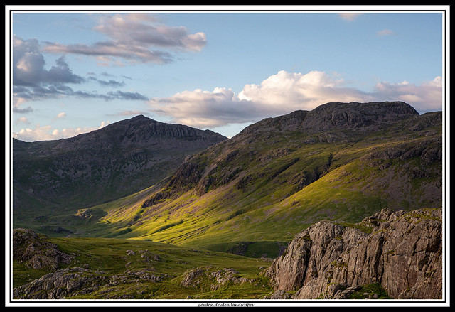 Sun on the lower slopes of Long Top looking towards Bowfell