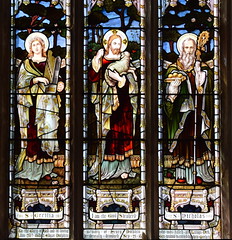 Good Shepherd flanked by St Cecilia and St Nicholas (Ward & Hughes, 1890s)