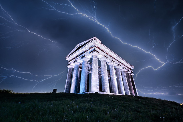 Lightning storm over Penshaw monument