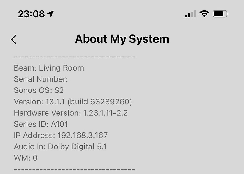 Sonos App - About My System
