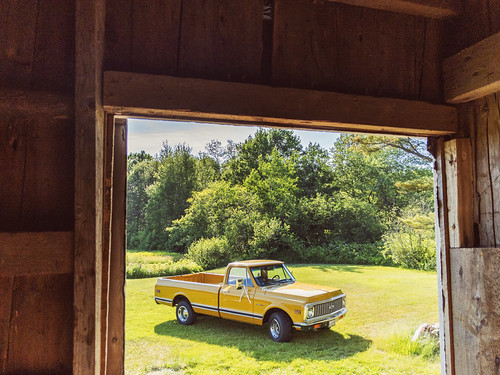 Barn View... by JM & K2-YSNP, chevy c10 chevyc10 truck yellow summer maine barn oldbarn