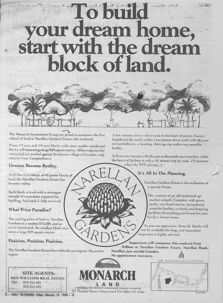 Narellan Gardens Ad 1990 daily telegraph