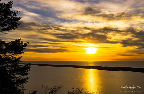 North Coast Crush: A Dramatic Sunset (Part 246): Golden Arrivals (In Technicolor) by Pacific NW / Nor Cal Surveyor, Photo of Big Lagoon and the Pacific Ocean, located on the other side of the thin strip of land, capt